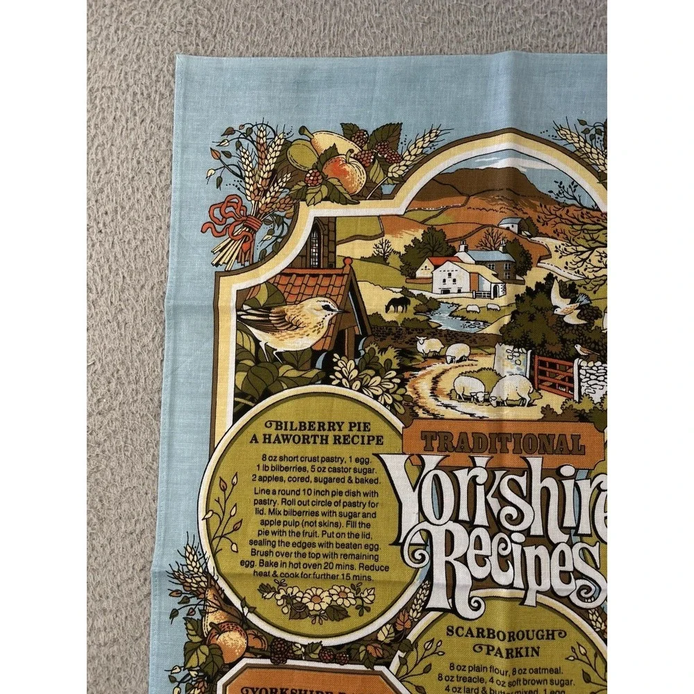 Vintage Traditional Yorkshire Recipes Tea Towel 1981 Made in Britain by Vista